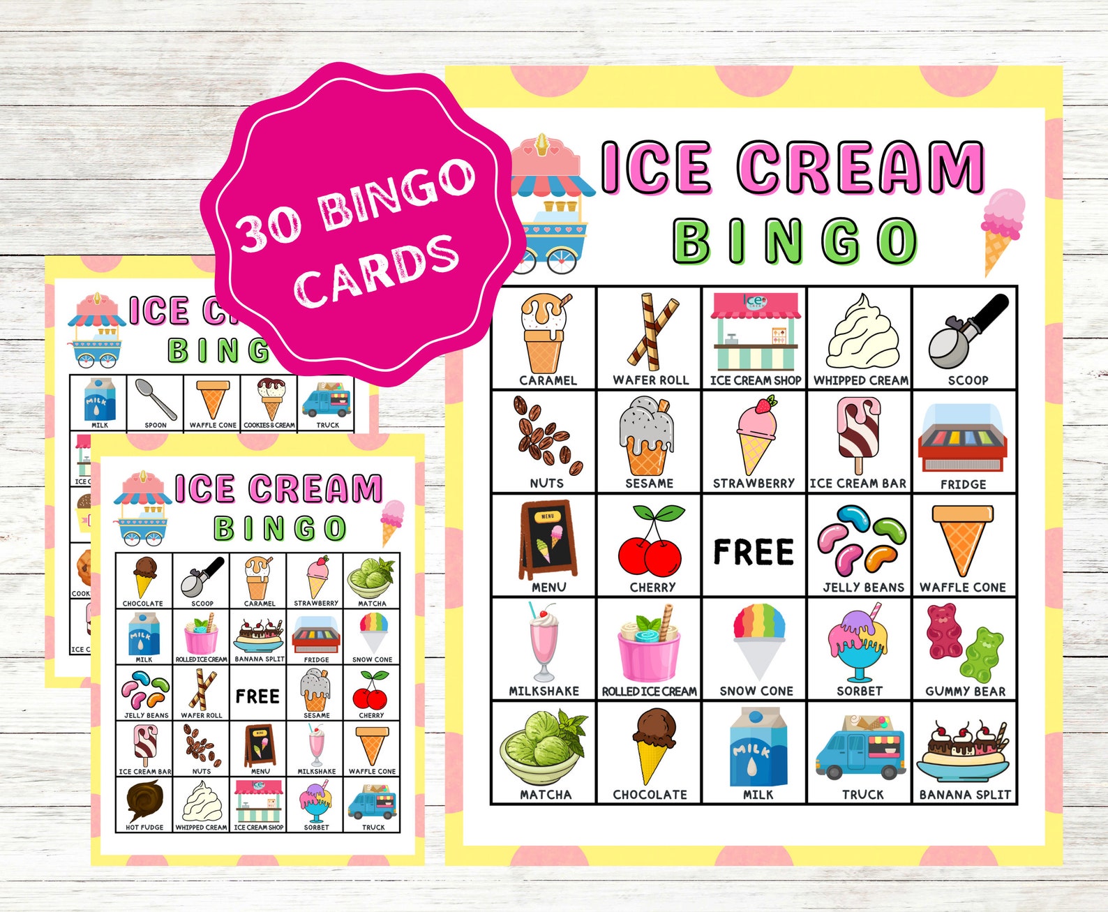 Ice Cream Bingo Card Instant Download Ice Cream Printable Etsy