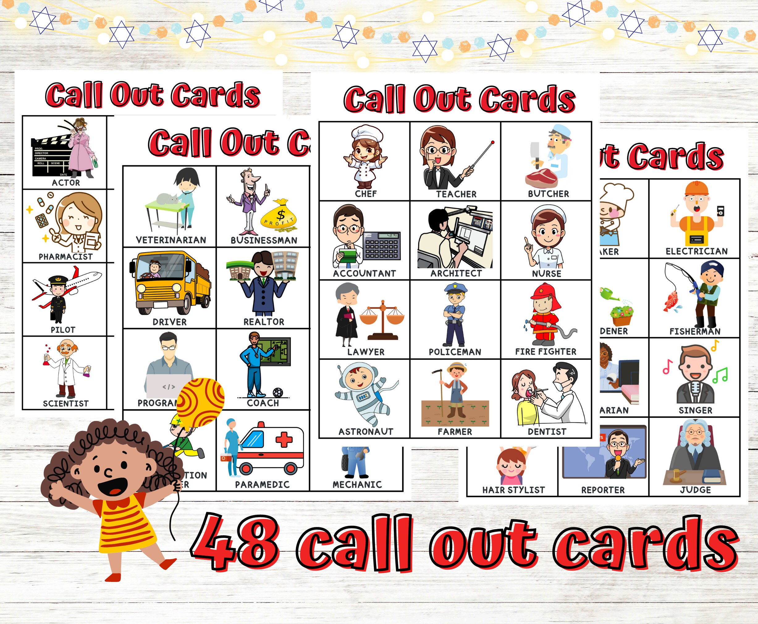 Occupations Bingo Cards Instant Download, Jobs Bingo Cards, Career