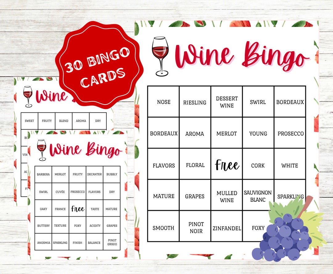 Wine Bingo Cards Instant Download Wine Tasting Game Wine - Etsy