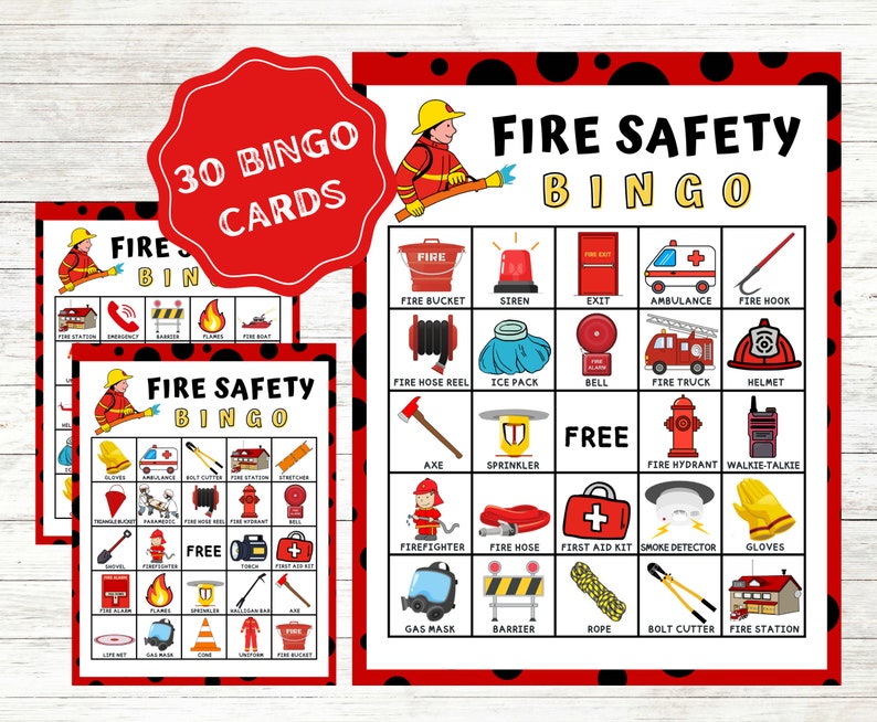 Fire Safety Bingo Cards Instant Download, Firefighter Bingo Printable, Fire Safety Bingo Game