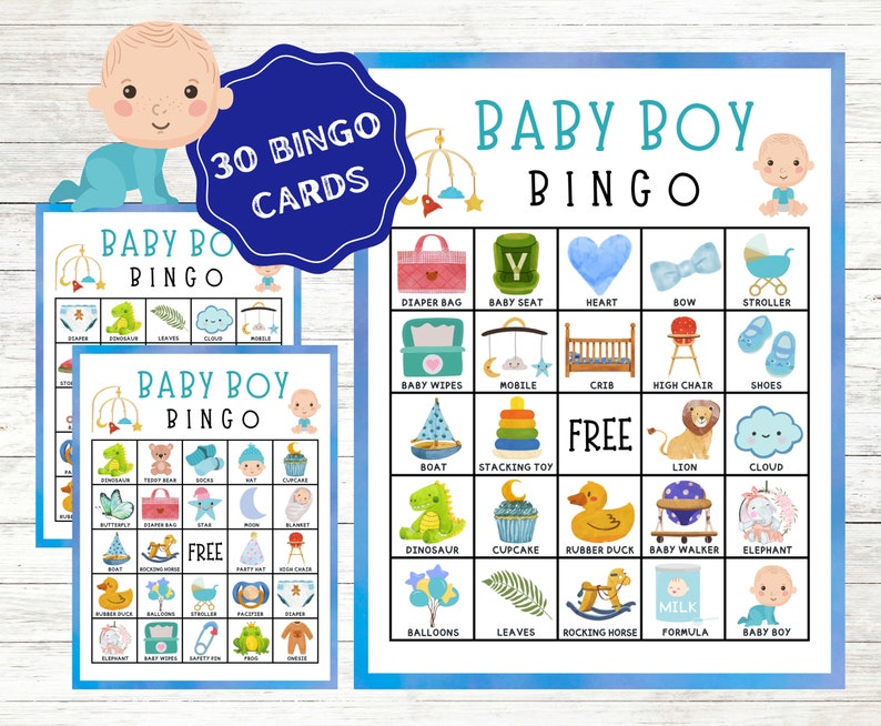 Baby Boy Bingo Cards Instant Download Baby Shower Bingo Etsy