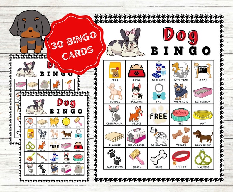 Dog Bingo Cards Instant Download Printable Dog Bingo Game Etsy