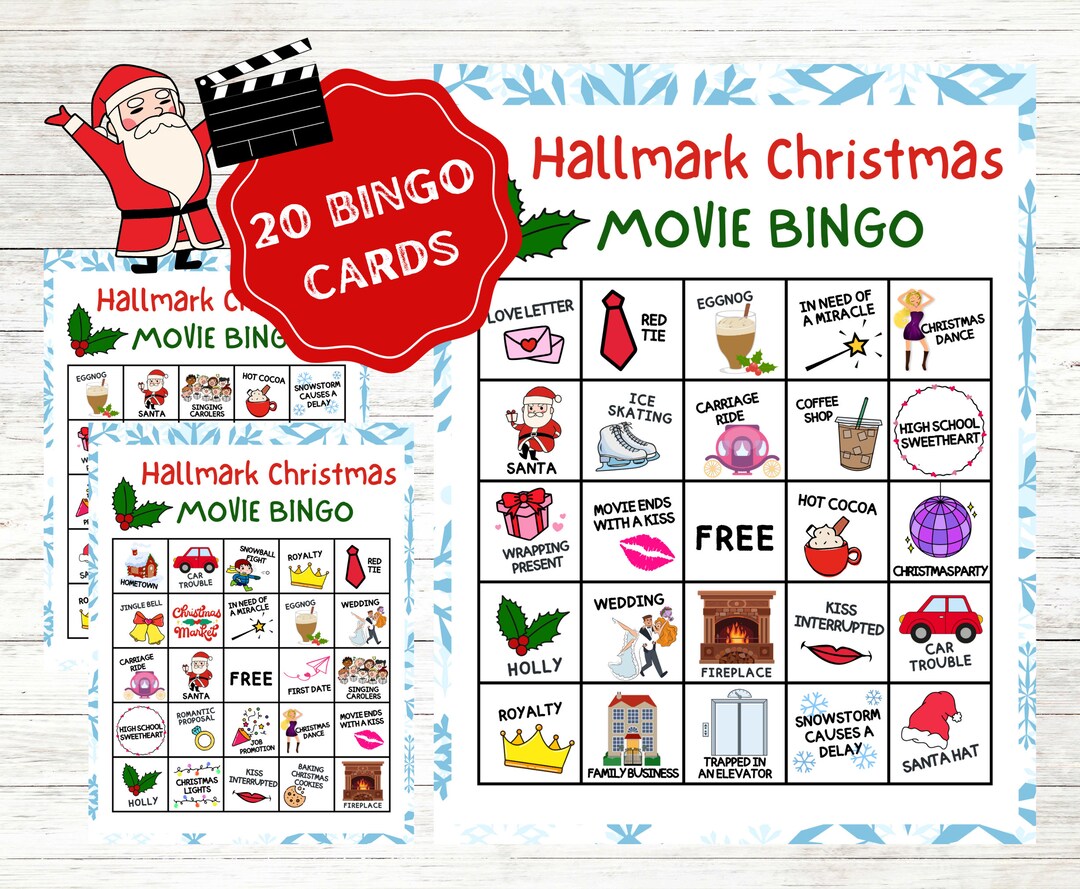 Hallmark Christmas Movie Bingo Cards Instant Download, Christmas Bingo Printable Cards, Hallmark