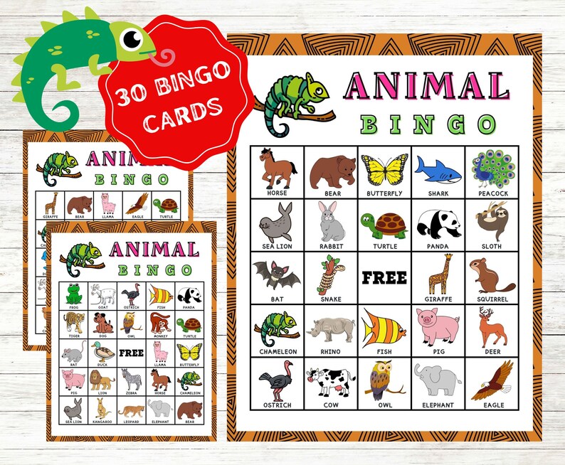 Animal Bingo Cards Instant Download Zoo Party Bingo Animal Etsy