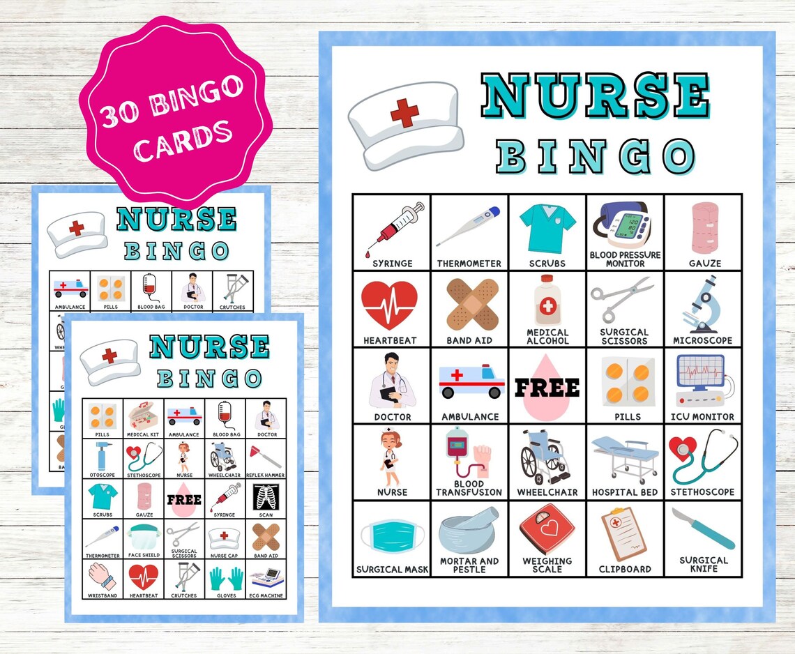 Nurse Bingo Cards Printable Medical Bingo Games Nurse Etsy