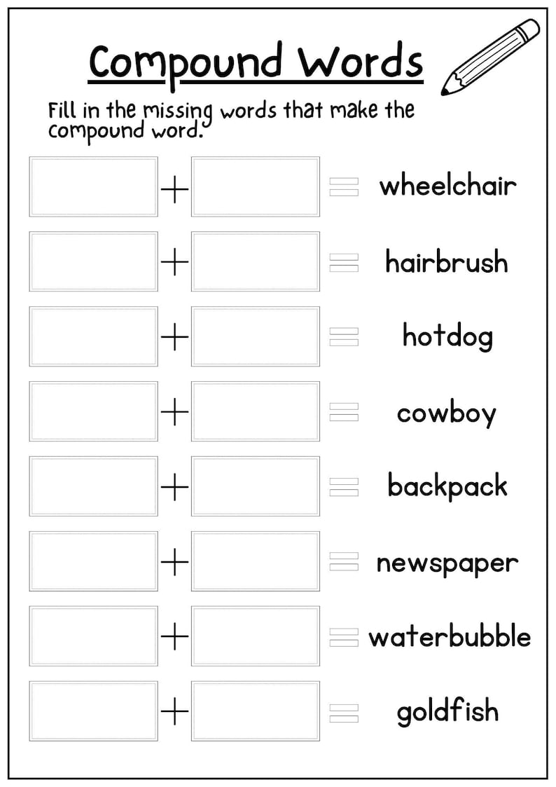Printable Compound Word Worksheets Compound Words Worksheet - Etsy