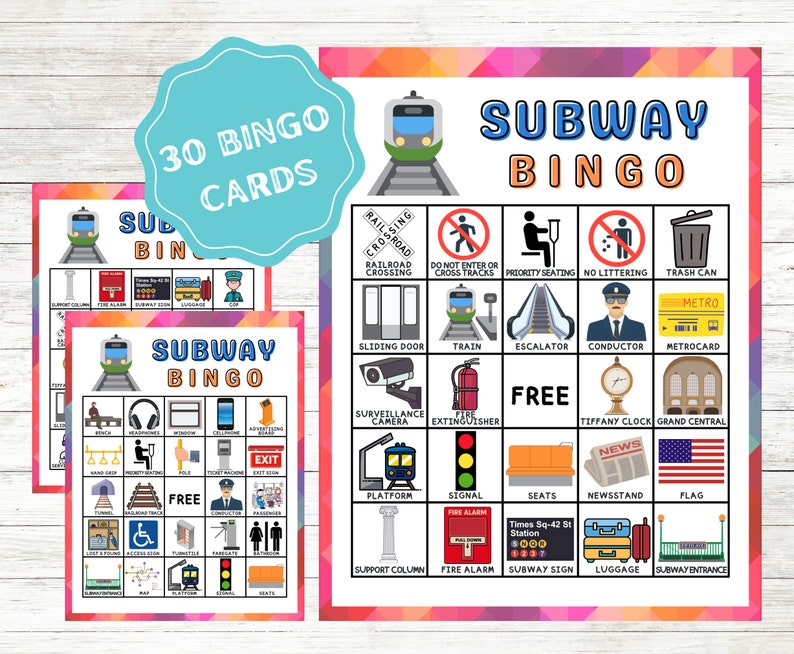 Subway Bingo Cards Instant Download Metro Bingo Cards Train - Etsy