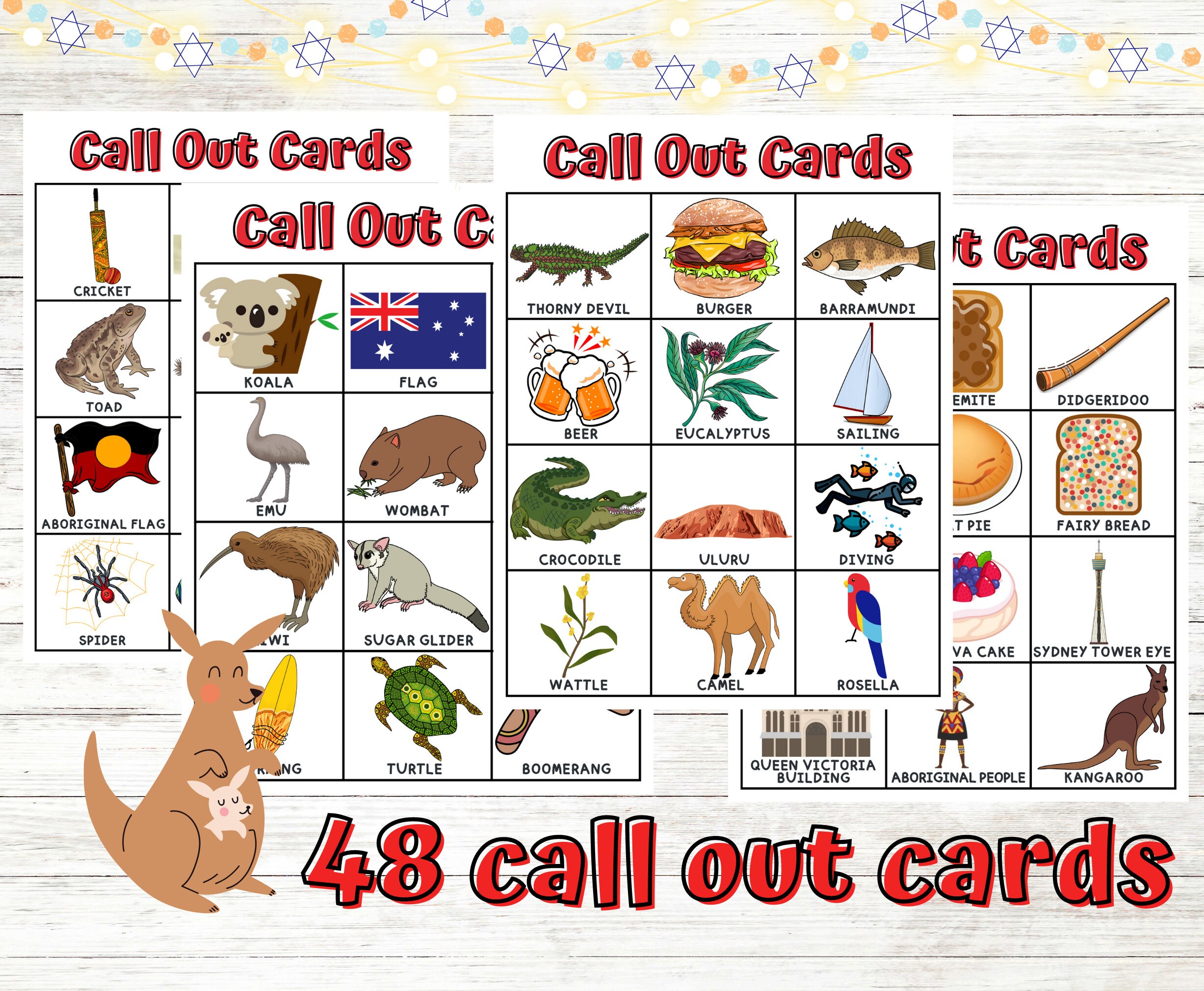 Australia Bingo Cards Instant Download, Australia Party Bingo