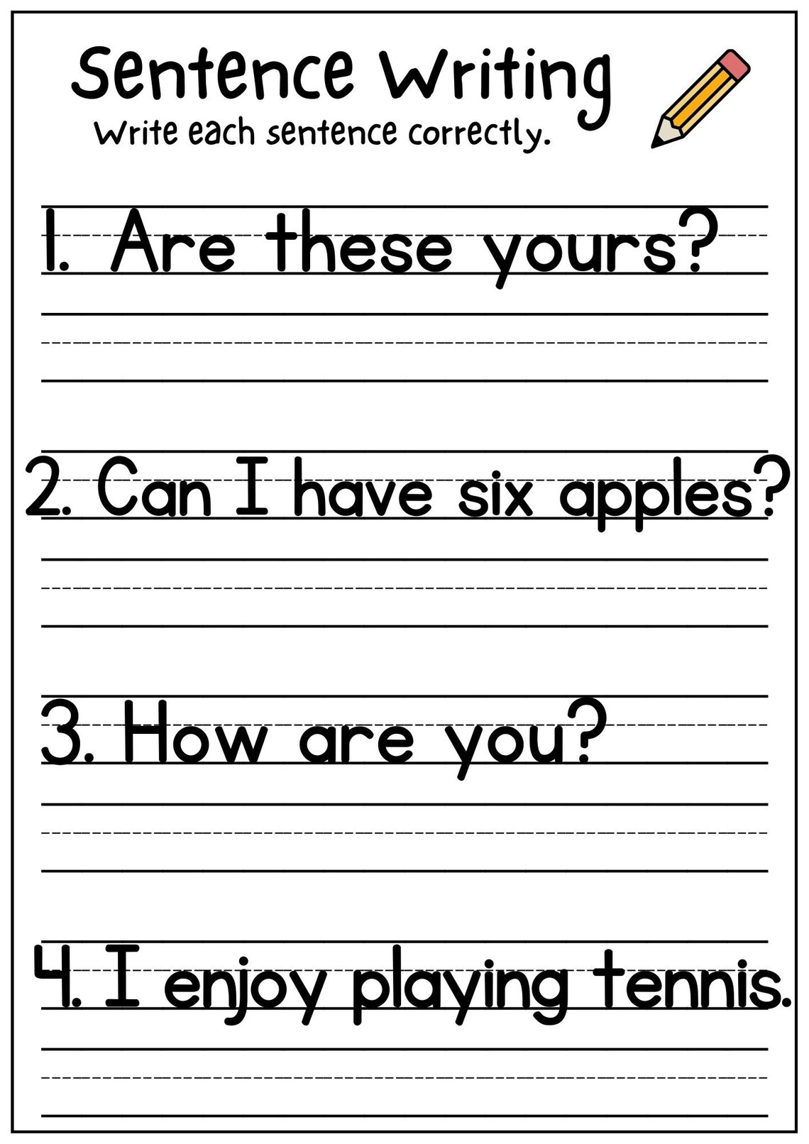 15 Printable Write the Sentence Worksheets Part B, Sentence Writing