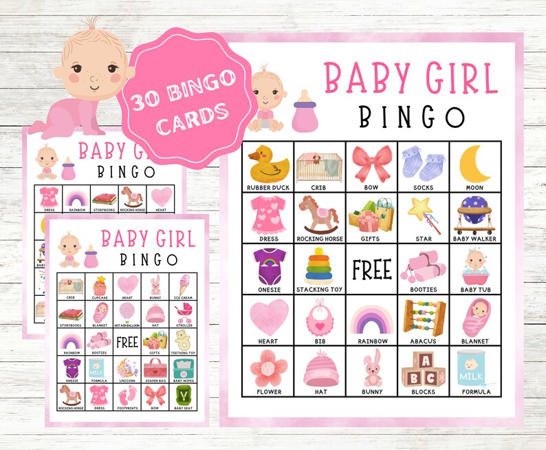 Baby Girl Bingo Cards Instant Download, Baby Shower Bingo Games, Baby Shower Game, Baby Bingo