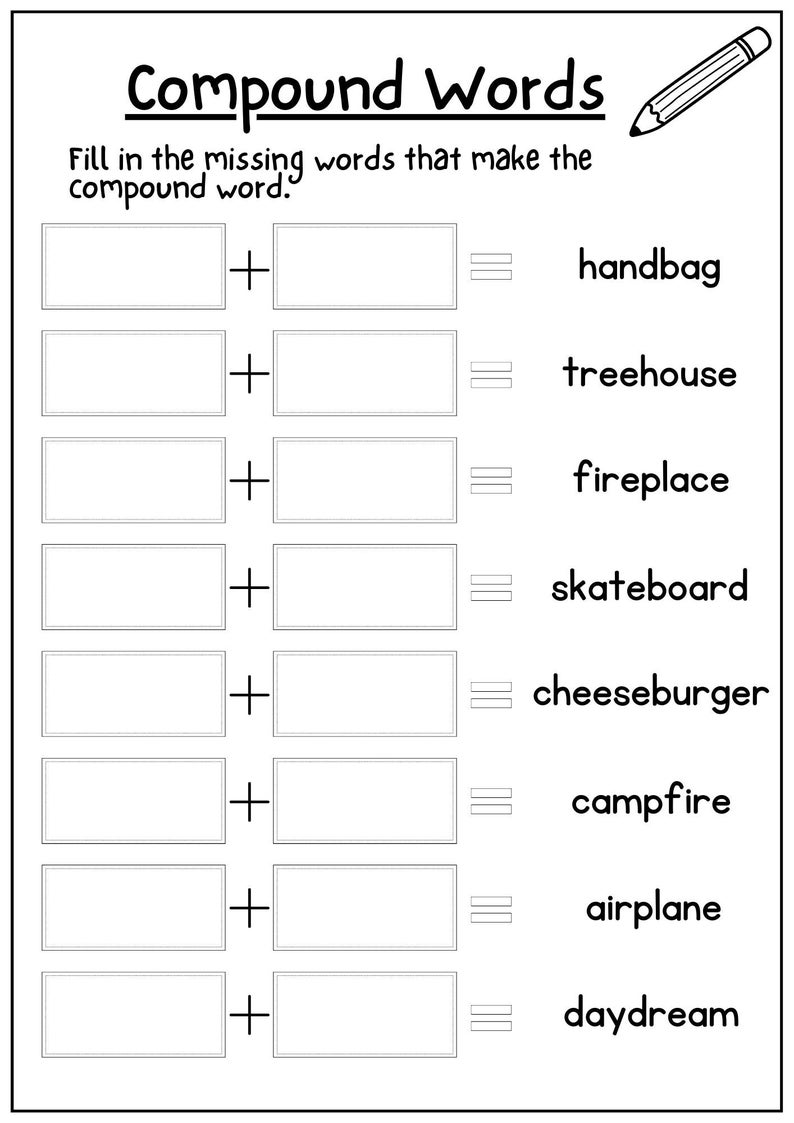Printable Compound Word Worksheets Compound Words Worksheet Etsy