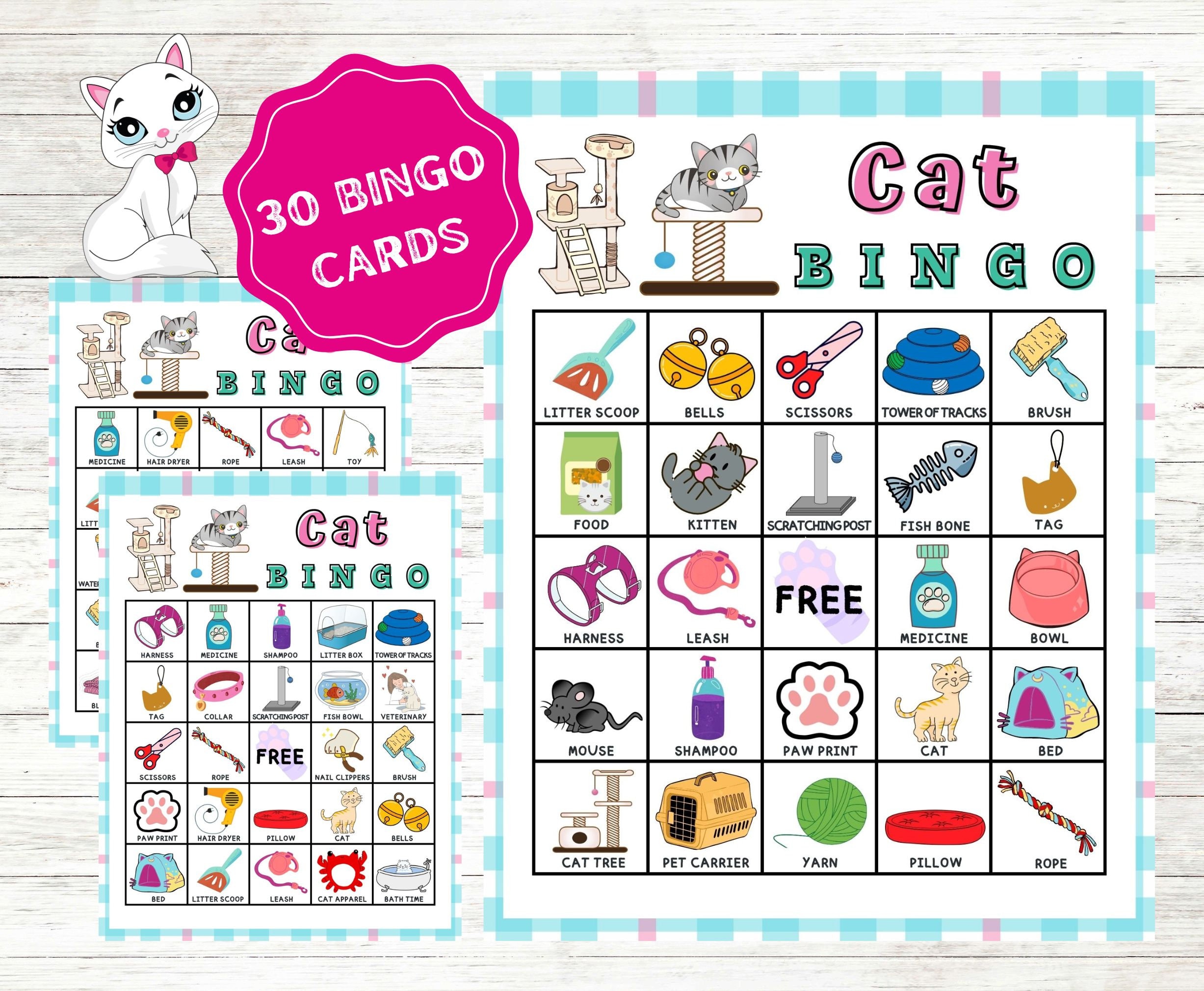 Cat Bingo Cards Instant Download Printable Cat Bingo Game Etsy