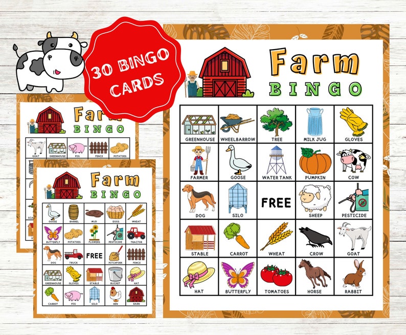 Barnyard Bingo Cards Instant Download, Farm Bingo Cards, Farm Party ...