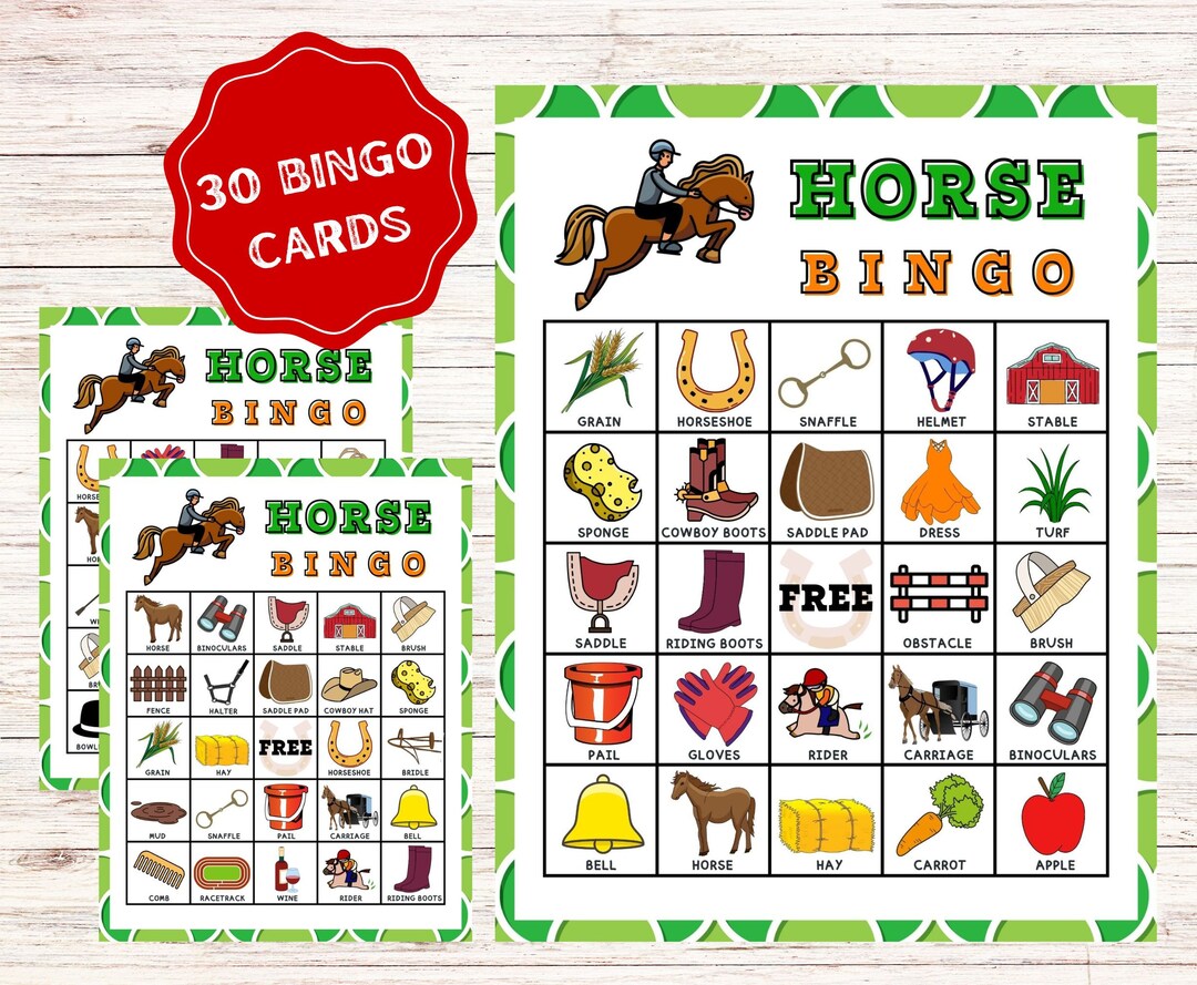 Horse Bingo Cards Instant Download, Printable Pony Bingo Game, Horse