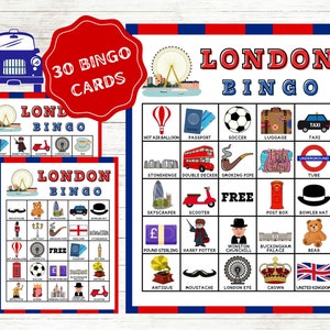 London Bingo Cards Instant Download, England Party Bingo, England ...