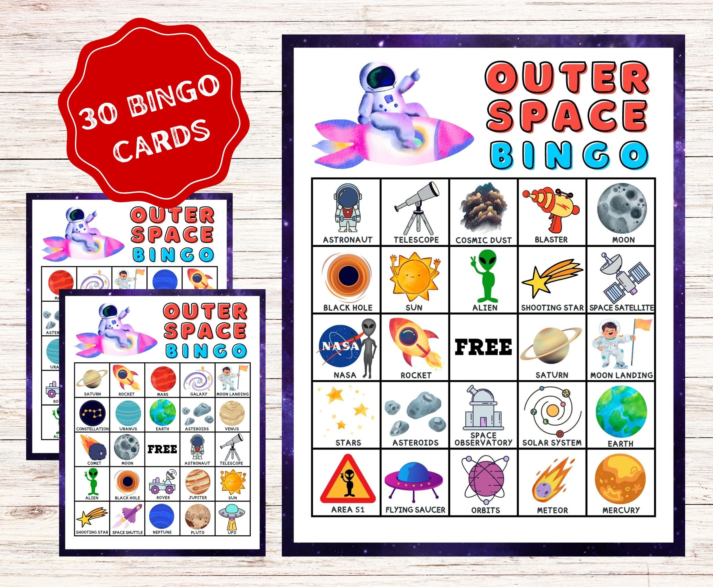 Outer Space Bingo Cards Instant Download, Solar System Bingo Cards