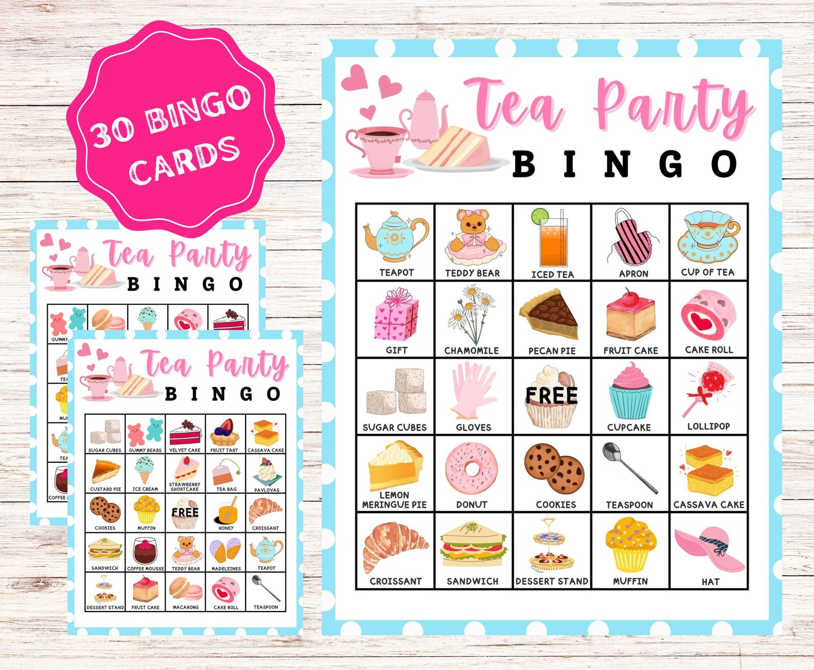 Tea Party Bingo Cards, Printable Tea Party Games, Tea Party Bingo