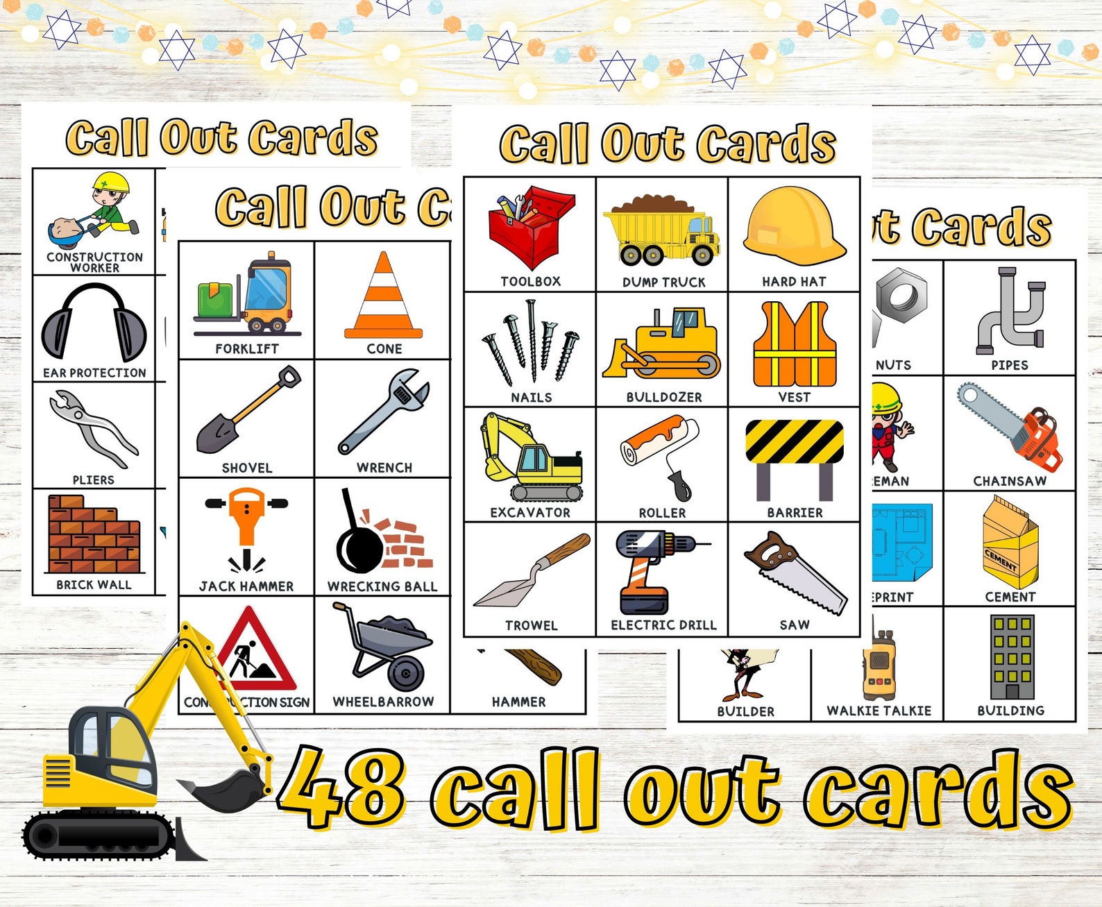 Construction Bingo Cards Instant Download, Construction Party Bingo ...