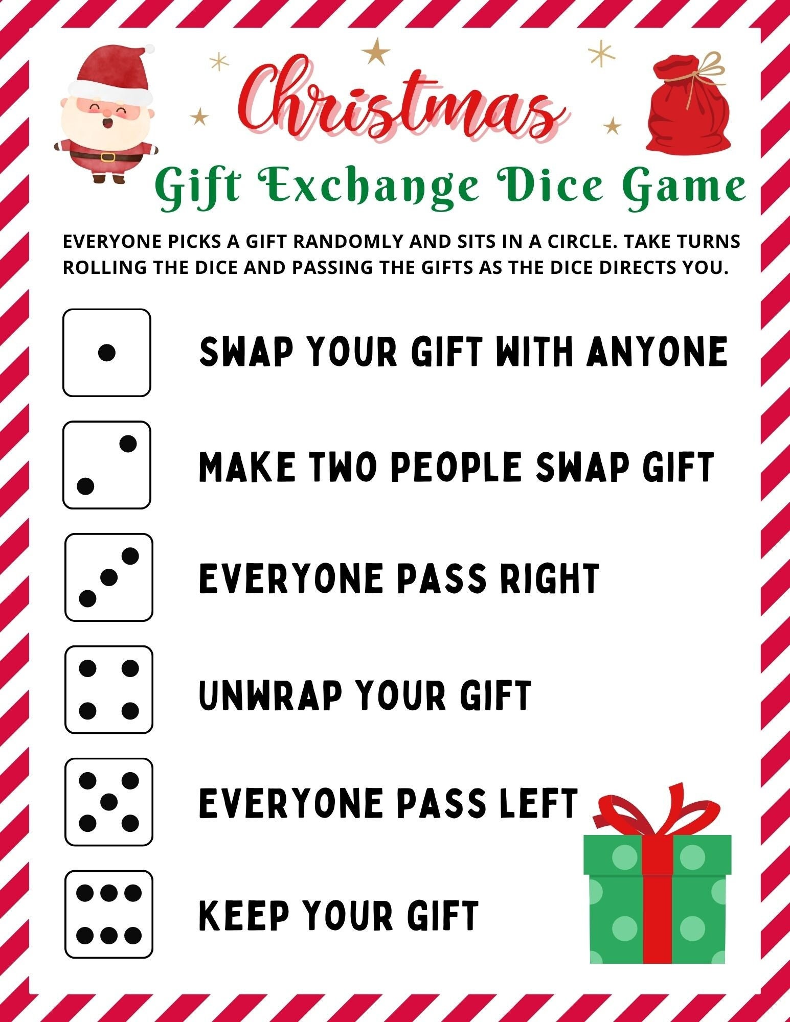 Free Printable Christmas Dice Game For Gift Exchanges