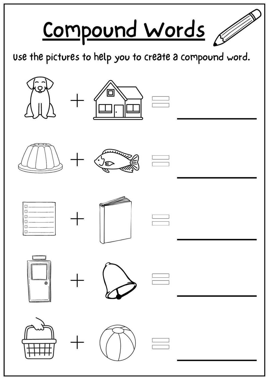 Printable Compound Word Worksheets, Compound Words Worksheet, Phonics Worksheets, Word