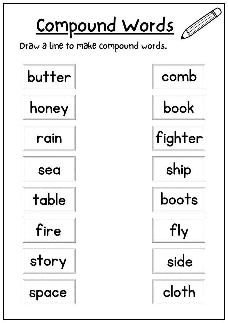 Printable Compound Word Worksheets Compound Words Worksheet Etsy