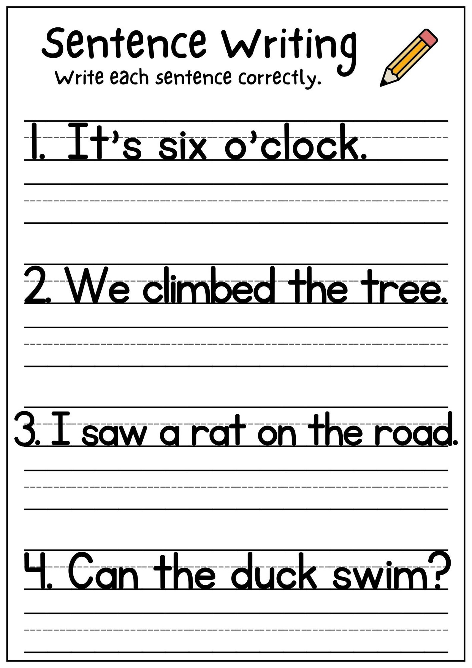 25 Printable Write the Sentence Worksheets Part A Sentence Etsy