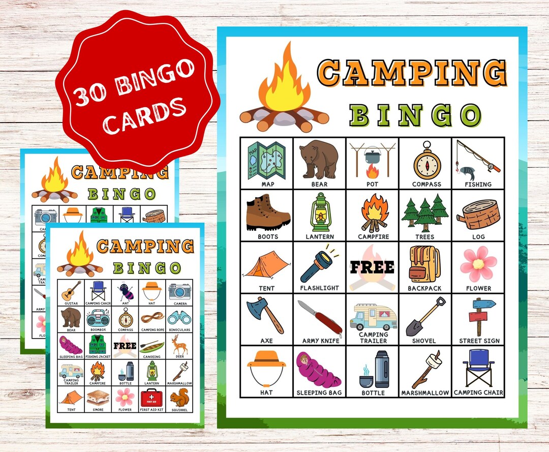 Camping Bingo Cards Instant Download Camping Party Game - Etsy Hong Kong