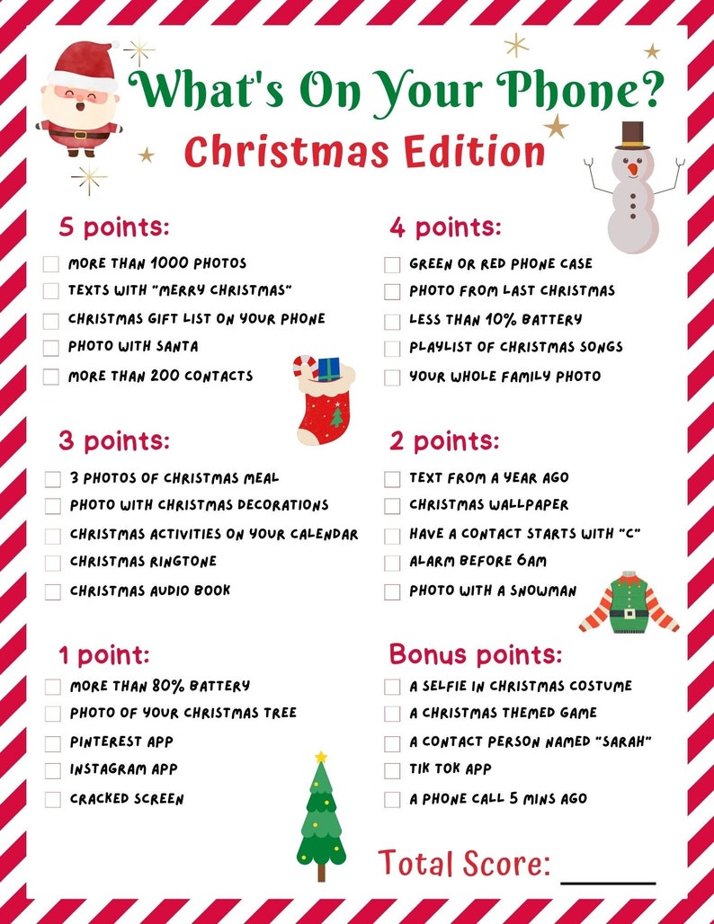 Christmas Whats on Your Phone Game Printable, Xmas Scavenger Hunt Games ...