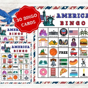 America Bingo Cards Instant Download, USA Party Bingo Games, United ...