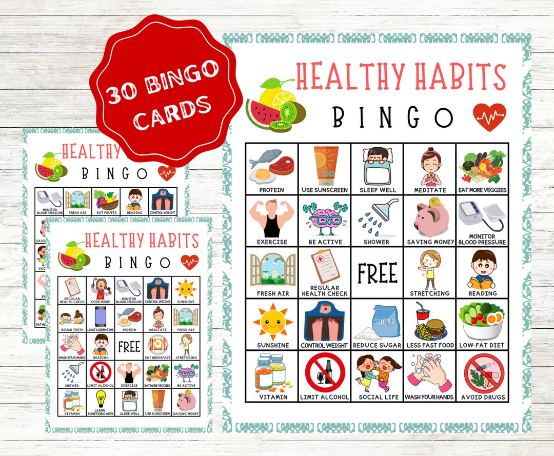 Healthy habits bingo cards health habits bingo game healthy etsy