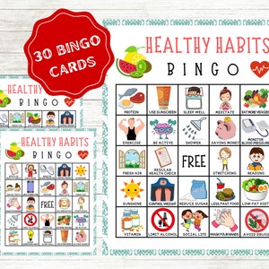 Healthy Habits Bingo Cards Health Habits Bingo Game Healthy - Etsy