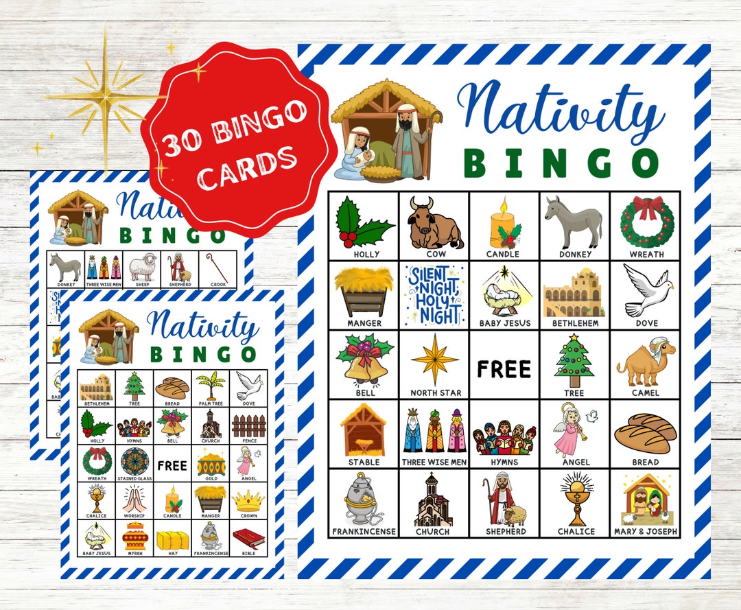 Nativity Bingo Cards Instant Download, Church Bingo Cards, Christmas ...