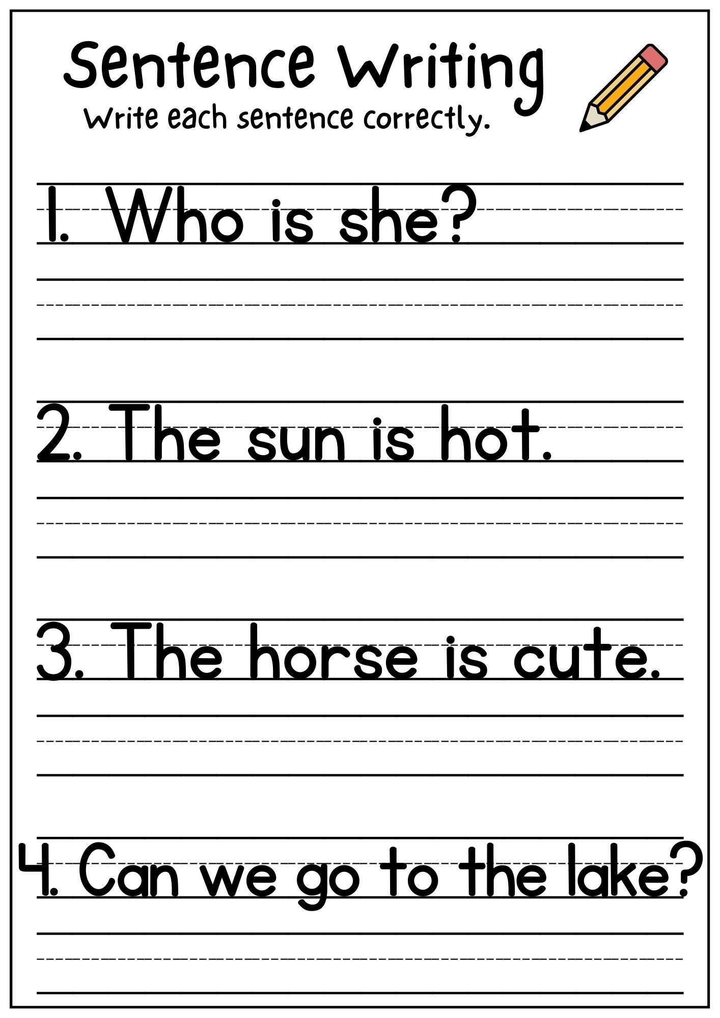 15 Printable Write the Sentence Worksheets Part B, Sentence Writing
