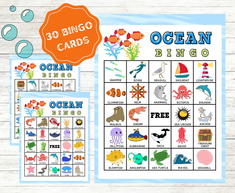 Underwater Bingo Cards Ocean Bingo Cards Under the Sea Bingo Underwater Bingo Cards Ocean Bingo Cards Under the Sea Bingo
