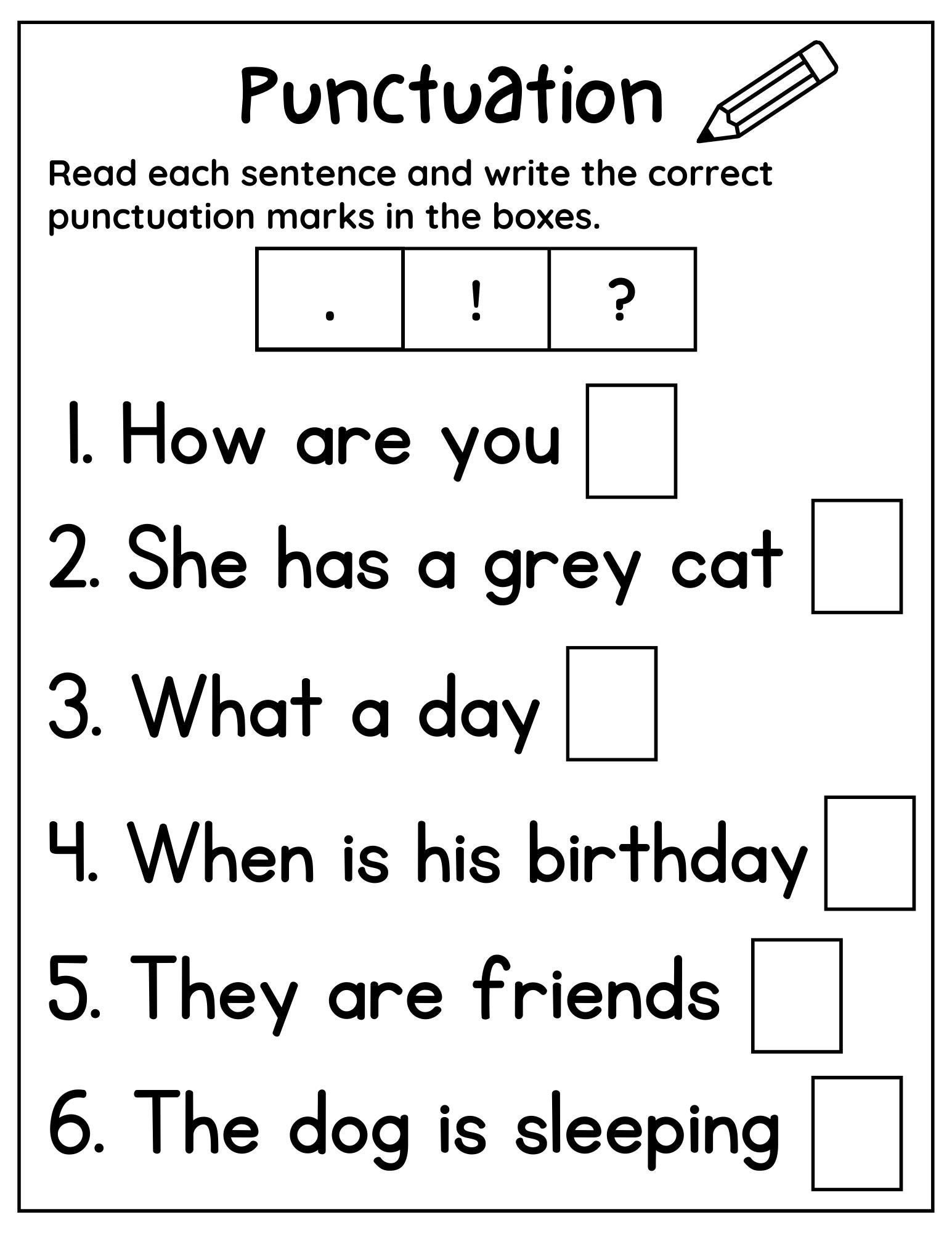 10 printable punctuation worksheets punctuation practice etsy