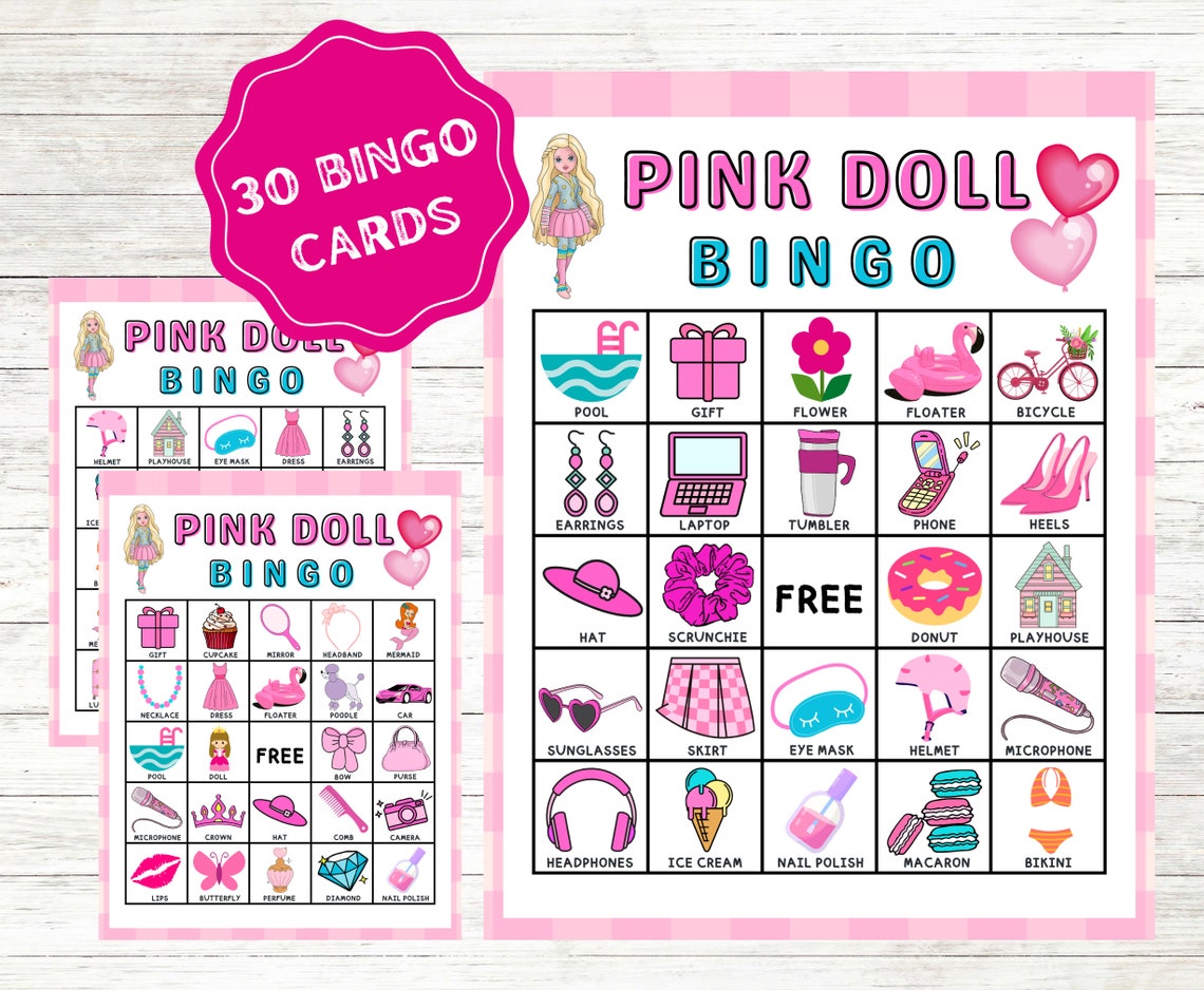 Pink Doll Bingo Cards Instant Download Hot Pink Doll Birthday - Etsy