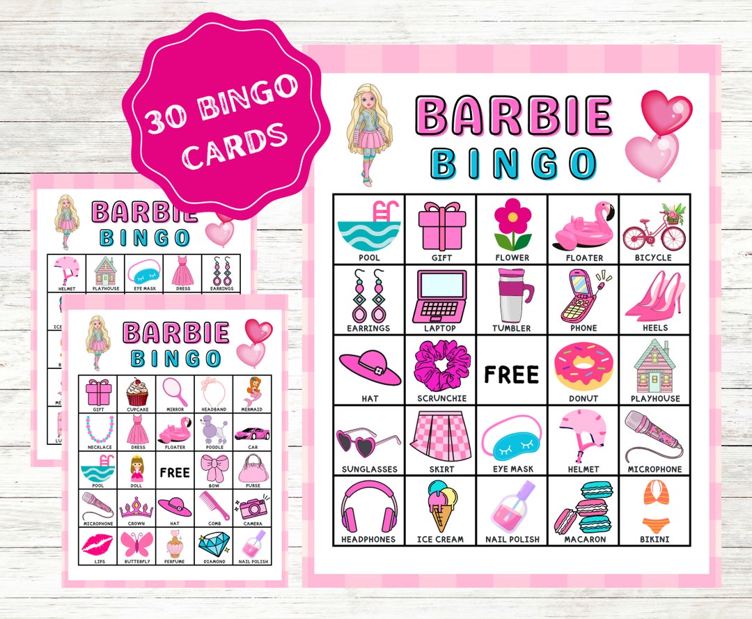 Barbie Bingo Cards Instant Download Barbie Birthday Party - Etsy