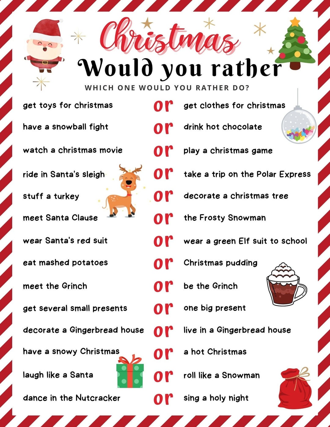 Christmas Would You Rather Game For Kids Printable Christmas Party Game Christmas Activity For