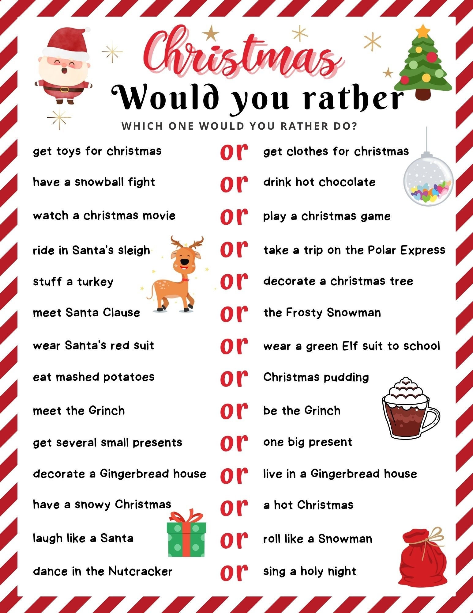 Christmas Would You Rather Questions to Print FREEBIE! Fun Holiday