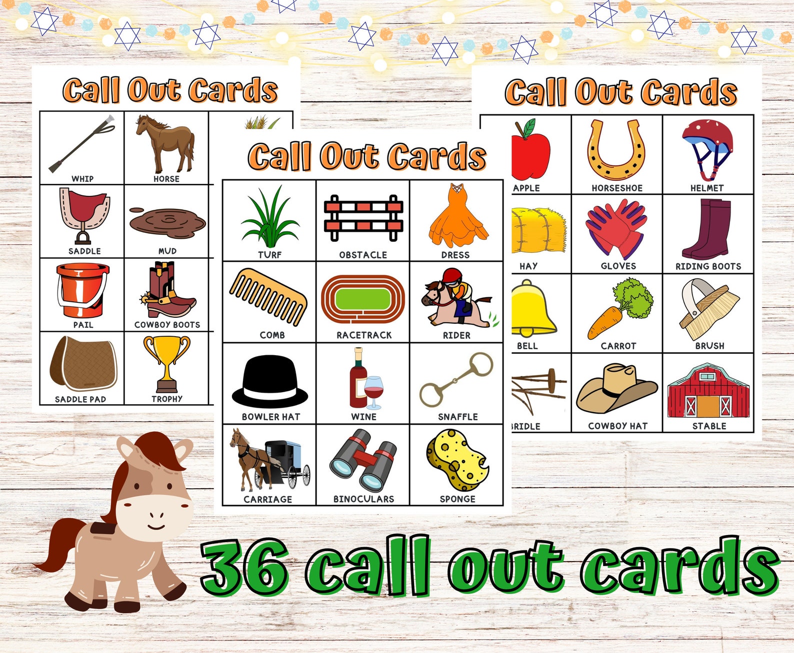 Horse Bingo Cards Instant Download, Printable Pony Bingo Game, Horse ...
