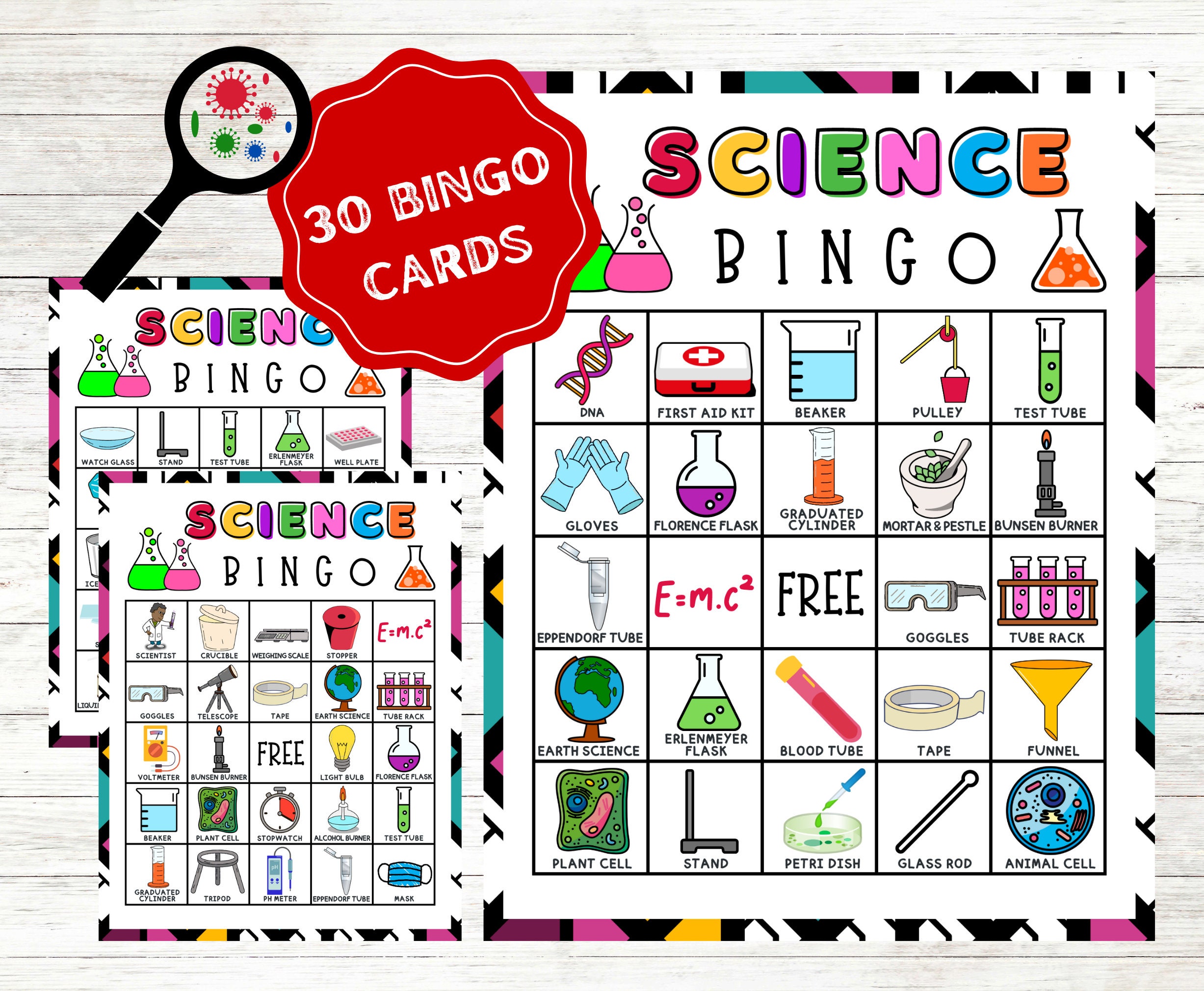 Science Bingo Cards Instant Download, Chemistry Printable Bingo Game