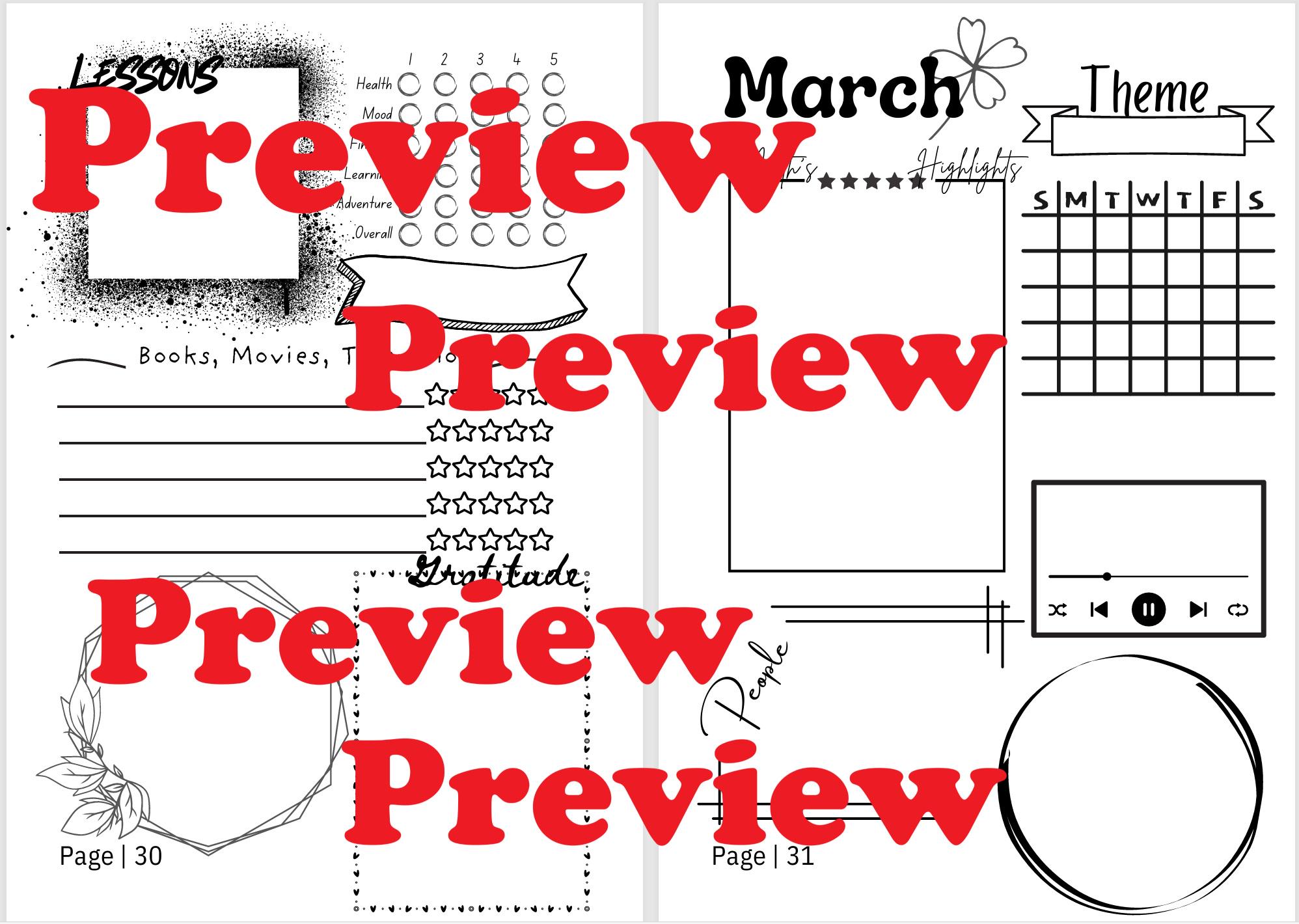 Premade Bullet Journal Notebook Art, Lists, and Goal Tracking