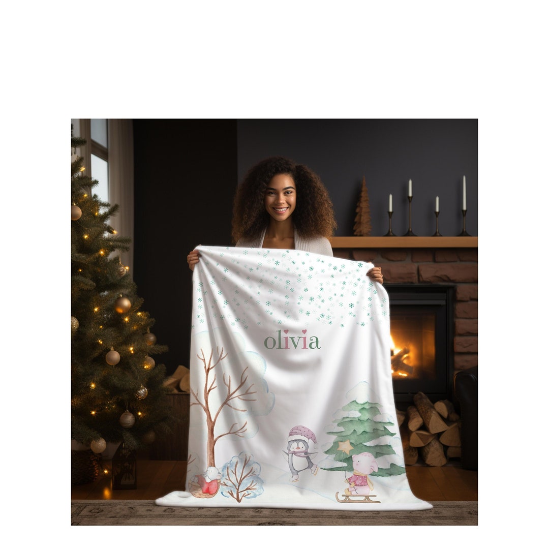 Personalised Children's Christmas Blanket Cute Animals Etsy