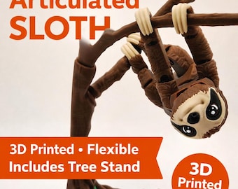 Juguete articulado de perezoso: animal flexible impreso en 3D con soporte de árbol, juguete antiestrés para escritorio.