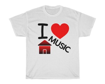 ILHM Shirt, I Love House Music, Unisex Heavy Cotton White Tee, Men&#39;s, Women&#39;s, Music Gift, Music Lovers, Streetwear.