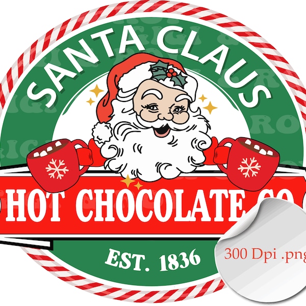 North Pole Hot Chocolate Co PNG, Merry Christmas PNG, Christmas Vibes png, Vintage Santa png, Sweater Weather PNG