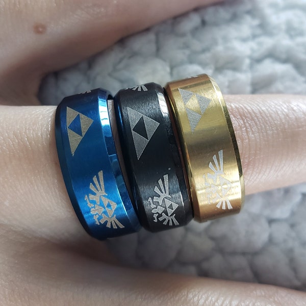 Zelda Stainless Steel Triforce Hyrule Crest Ring Band