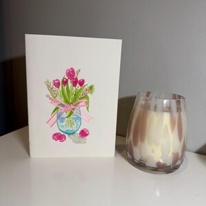 Handgeschilderde aquarel tulp wenskaart, originele aquarel tulp kaart, blanco kaart