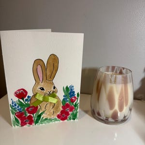 Original handgemalte Hase Aquarell Wildblumen Karte, Dankeschön-Karte, Osterkarte, Nur weil Karte, Hasenliebhaber.