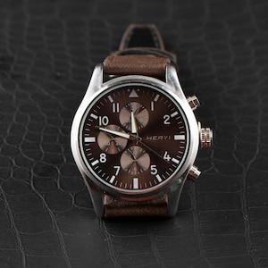 ORAHAO Mens Watches Quartz Movement Chronograph Leather Strap Fashion Business Sport Design Scratch Resistant Wristwatch Elegant Watch